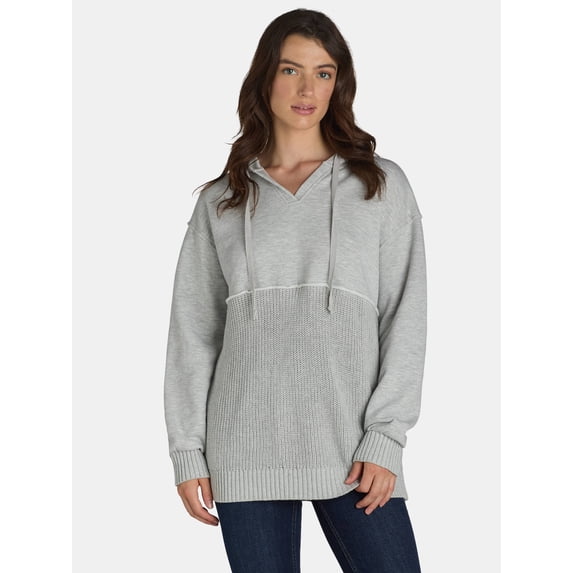 Time And Tru Women's Mixed Media Hoodie, Sizes XS-XXXL