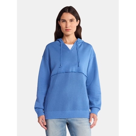 Time and Tru Women's Mixed Media Hoodie, Sizes XS-XXXL