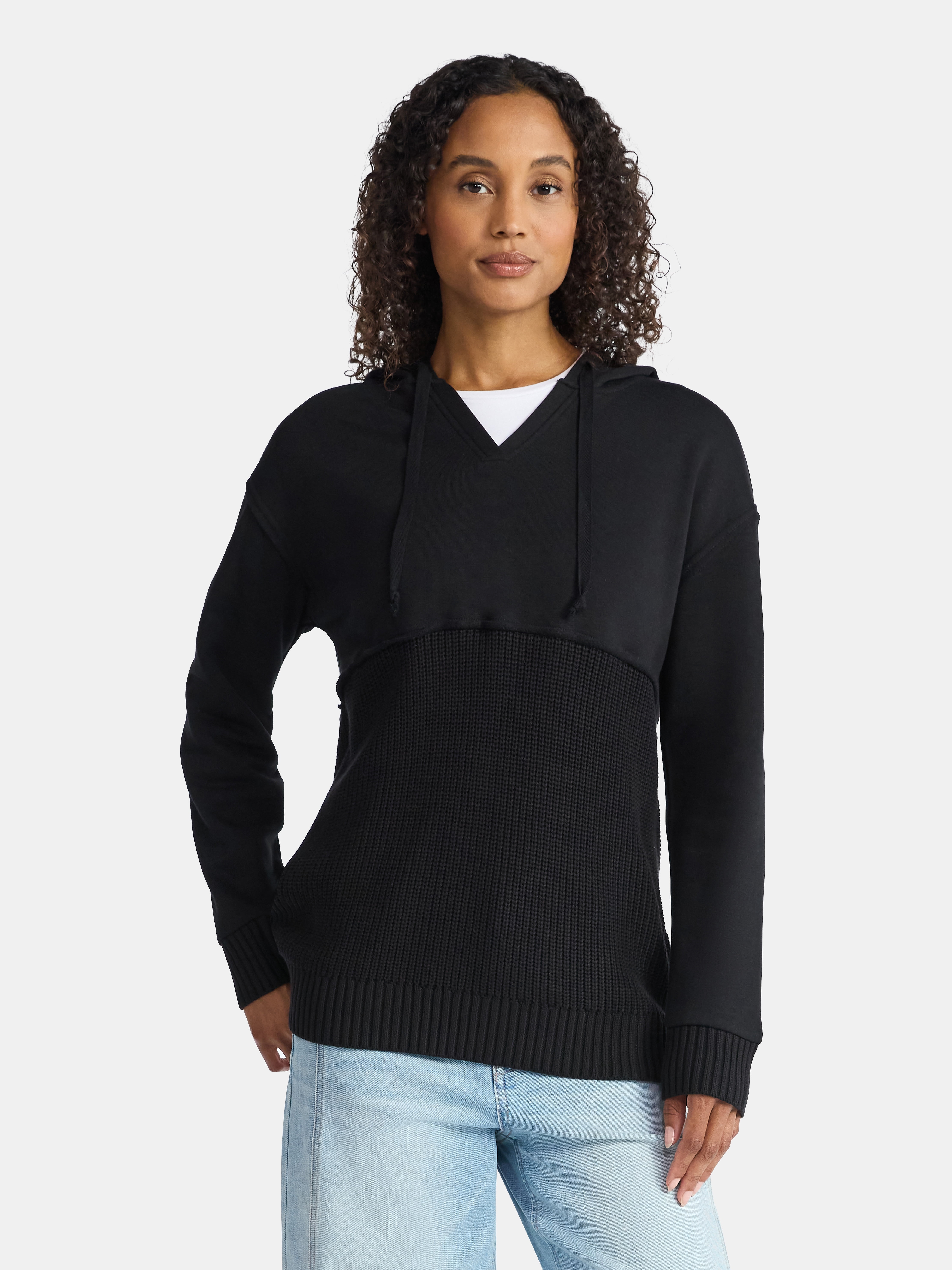 Time and Tru Women's Mixed Media Hoodie, Sizes XS-XXXL