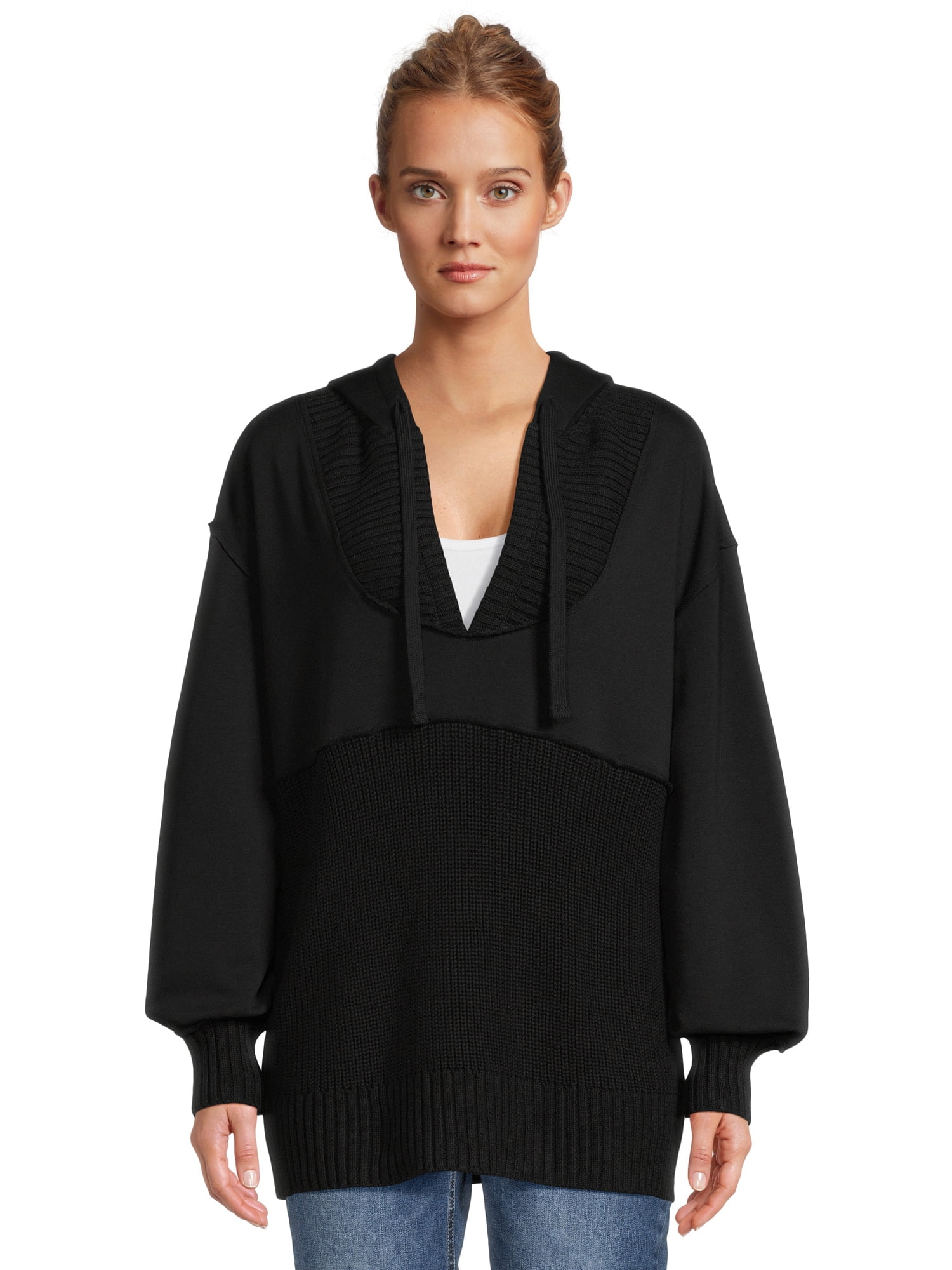 Time And Tru Women's Mixed Media Hoodie Top