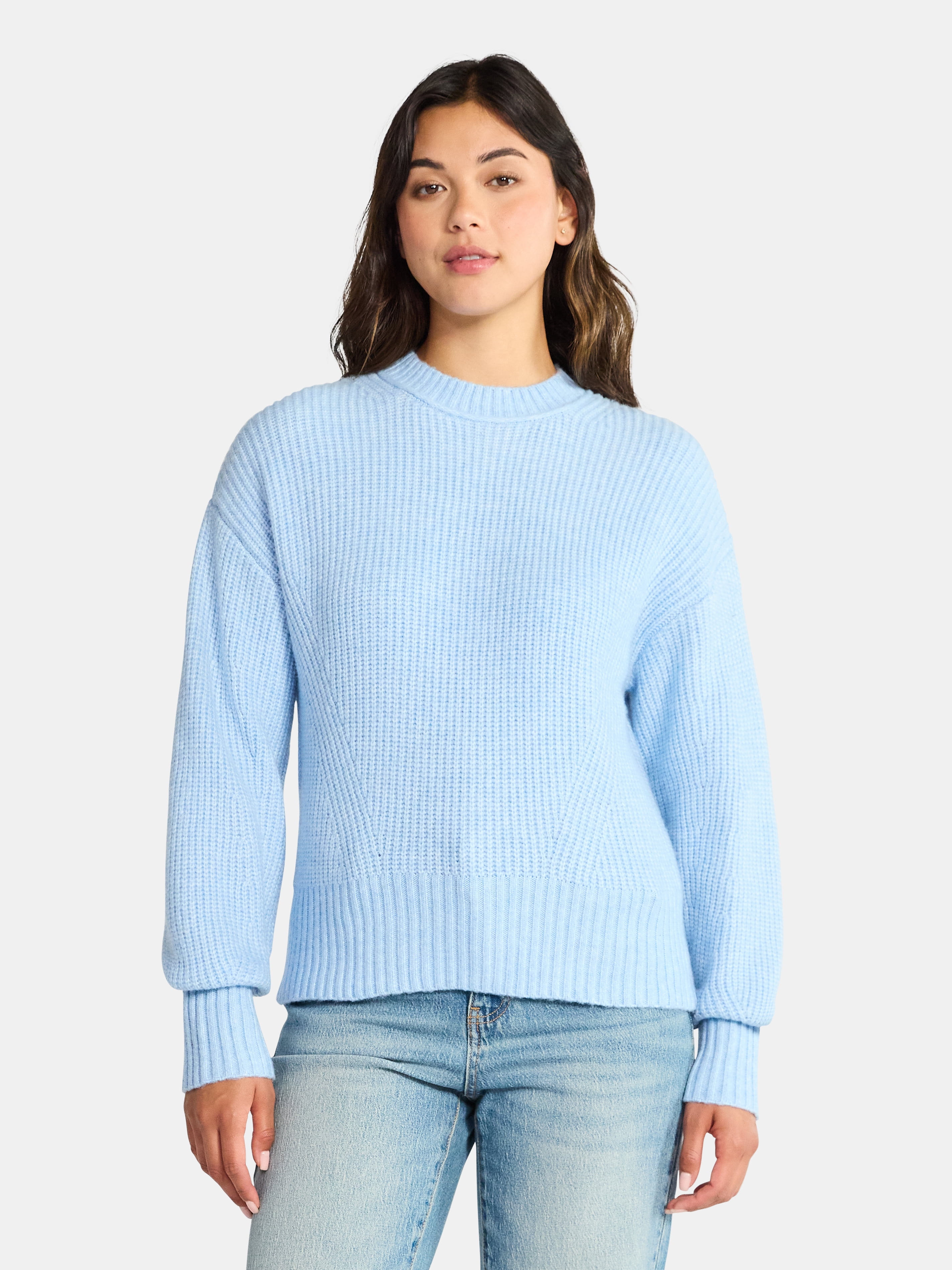 Time and Tru Women's Shaker Stitch Mock Neck Sweater, Midweight, Sizes XS-XXXL