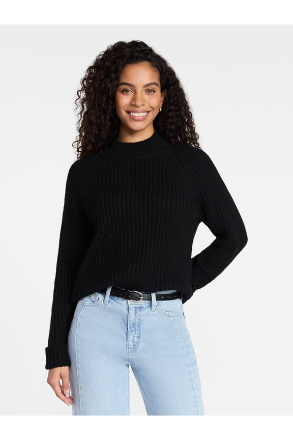 Women's Ribbed Mock Neck Sweater, Heavyweight, Sizes XS-XXXL