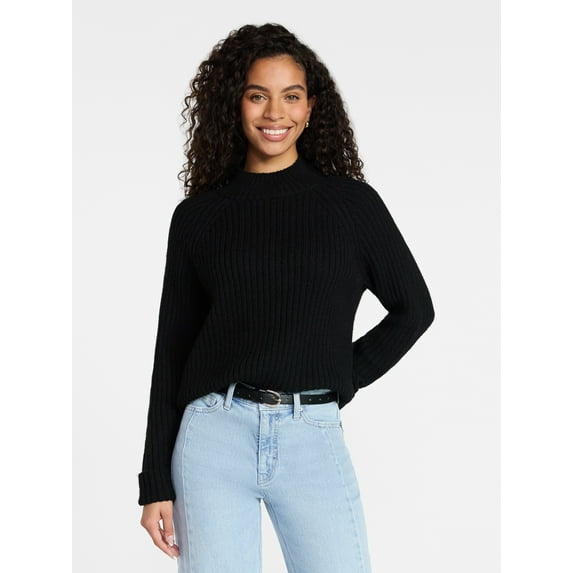 Time and Tru Women's Ribbed Mock Neck Sweater, Heavyweight, Sizes XS-XXXL