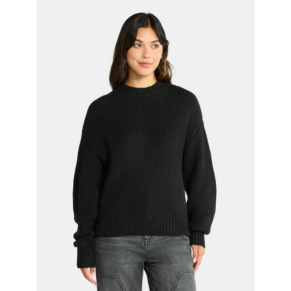 Time and Tru Women's Shaker Stitch Mock Neck Sweater, Midweight, Sizes XS-XXXL