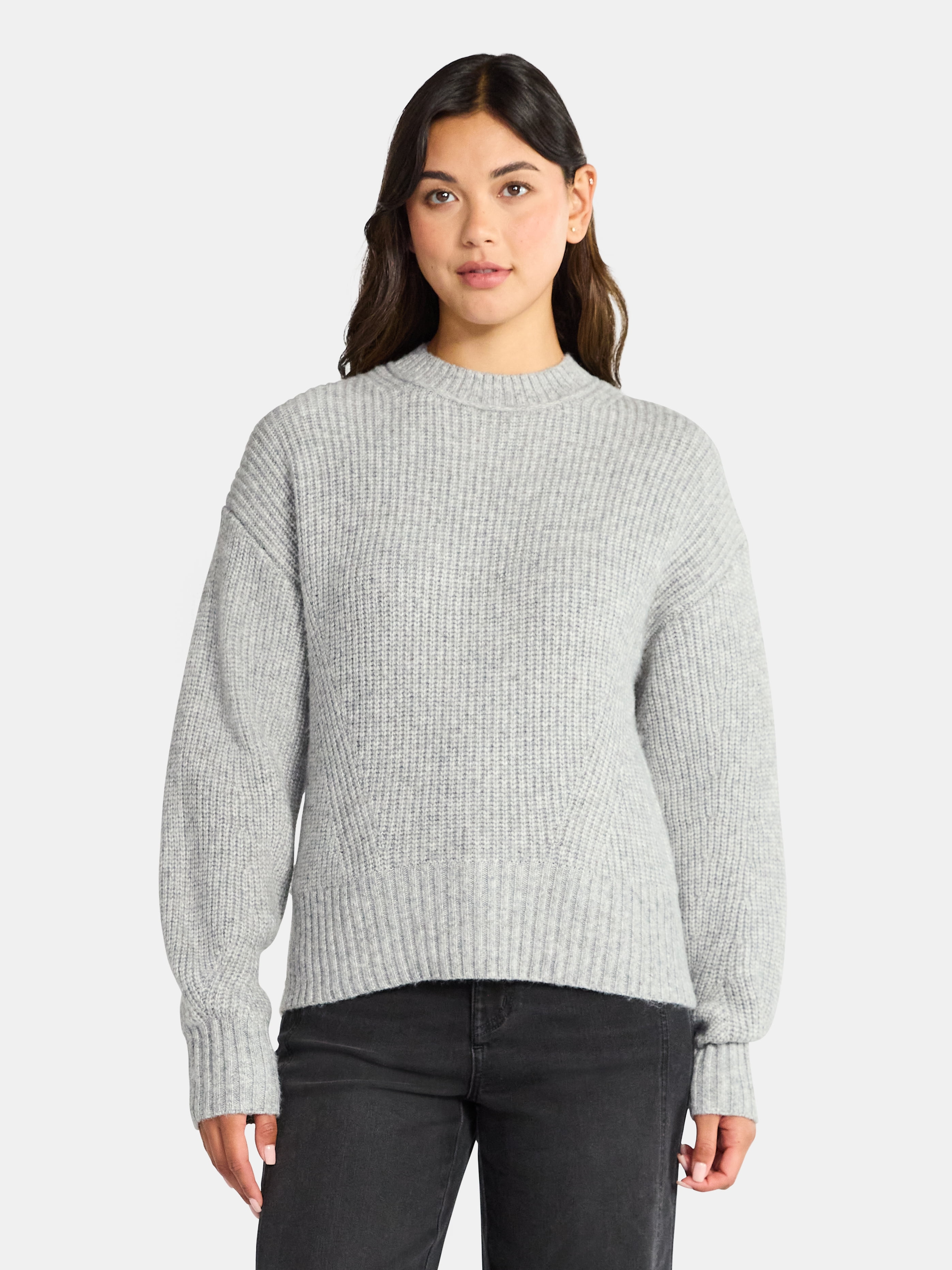 Time and Tru Women's Shaker Stitch Mock Neck Sweater, Midweight