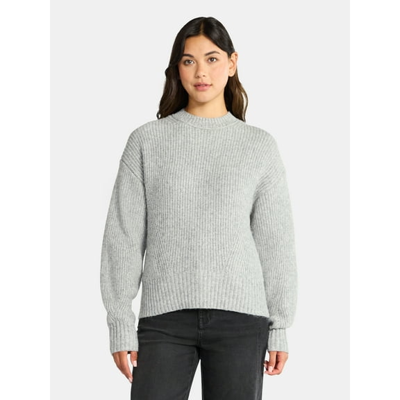 Time and Tru Women's Shaker Stitch Mock Neck Sweater, Midweight, Sizes XS-XXXL