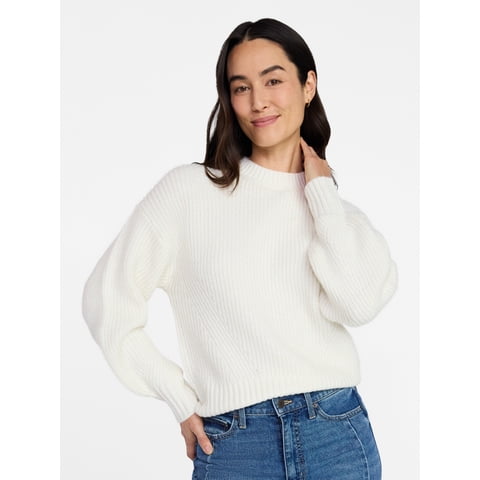 Women's Shaker Stitch Mock Neck Sweater, Midweight, Sizes XS-XXXL