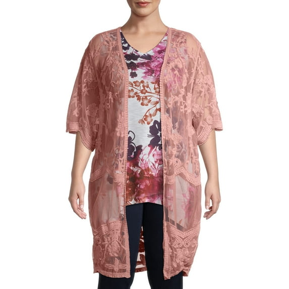 Time And Tru Women's Plus Size Lace Ruana with Scalloped Edge