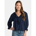 thumbnail image 1 of Time and Tru Women's Ruffle Neck Blouse with 3/4-Length Sleeves, Sizes XS-XXXL, 1 of 5