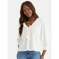 thumbnail image 1 of Time and Tru Women's Ruffle Neck Blouse with 3/4-Length Sleeves, Sizes XS-XXXL, 1 of 5
