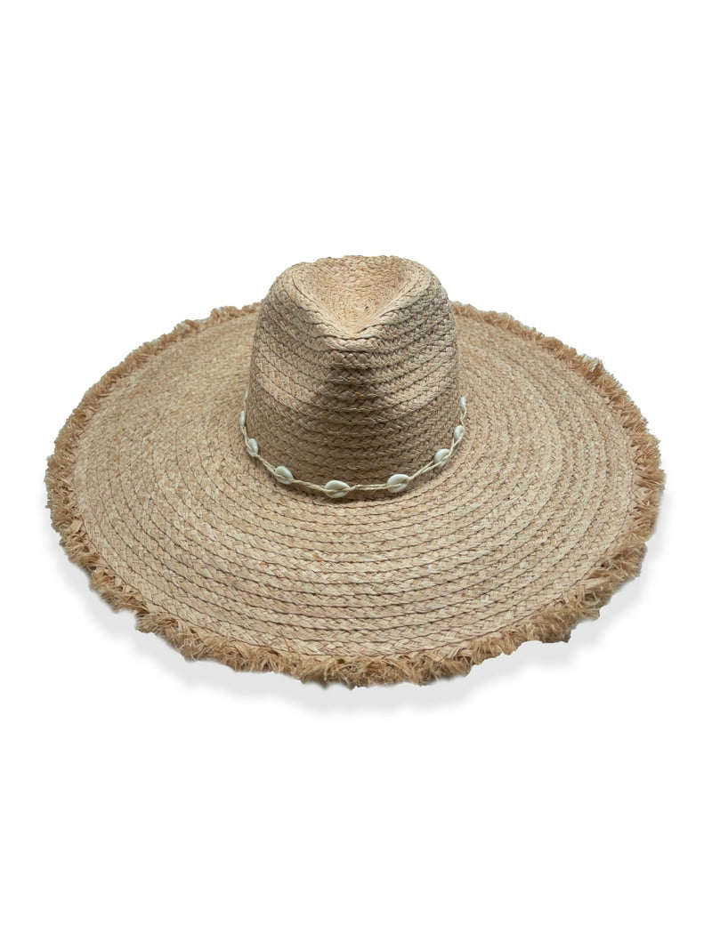 Floppy Wide Brim Straw Seashell Accent Beige Hat Straw Fedora Hat with Seashell Strap | Lack of Color [US] main image 3