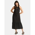 thumbnail image 1 of Time and Tru Women's Cotton Double Cloth Tiered Midi Dress, Sizes XS-XXXL, 1 of 4