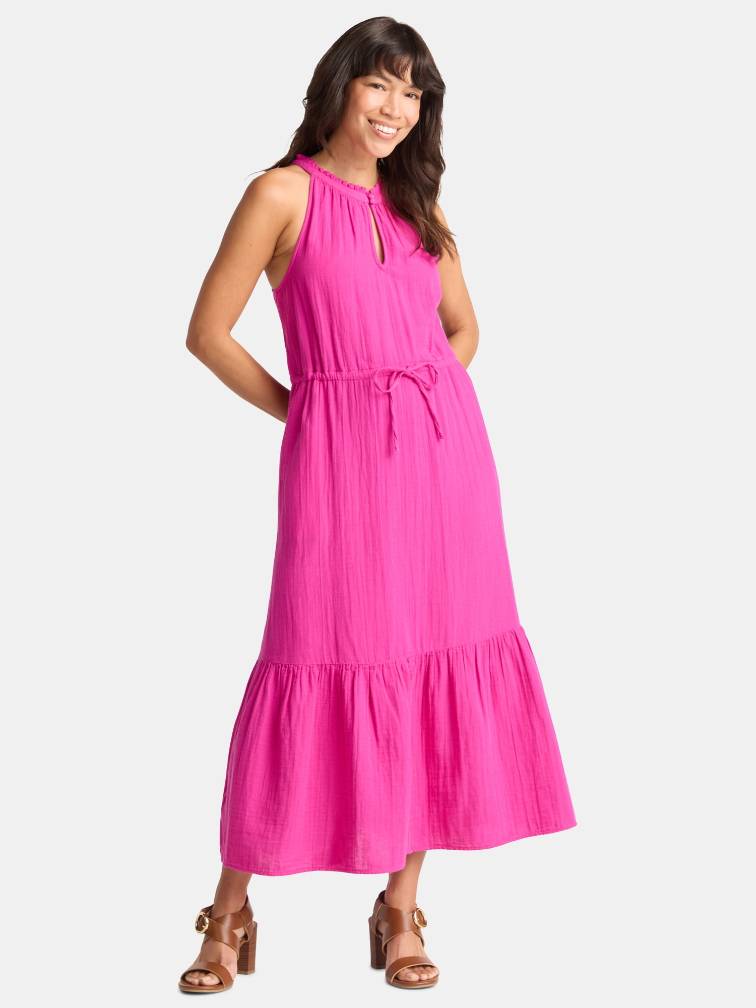 time and tru women's tiered cotton poplin dress Time and Tru Women's Tiered Cotton Poplin Dress