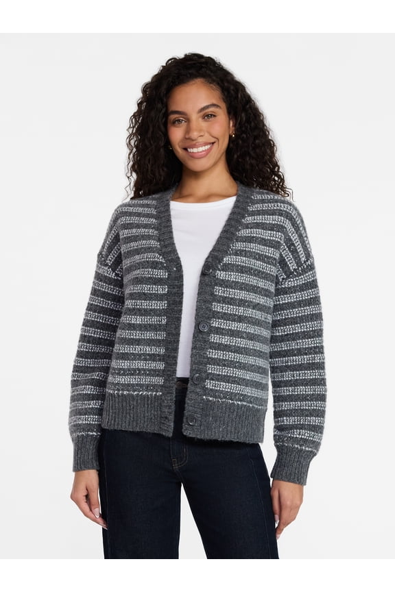 Women's Striped Cardigan Sweater, Midweight, Sizes XS-XXXL