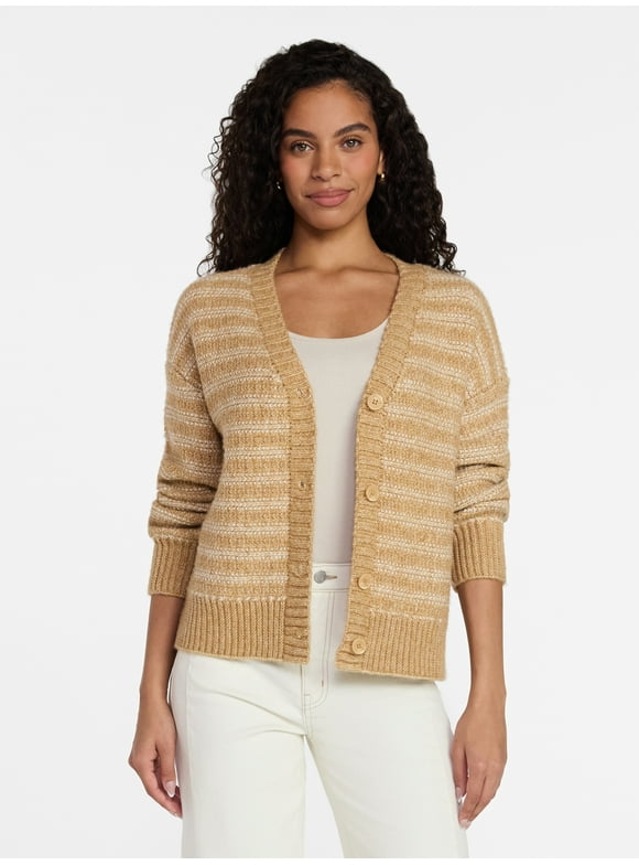Women's Striped Cardigan Sweater, Midweight, Sizes XS-XXXL