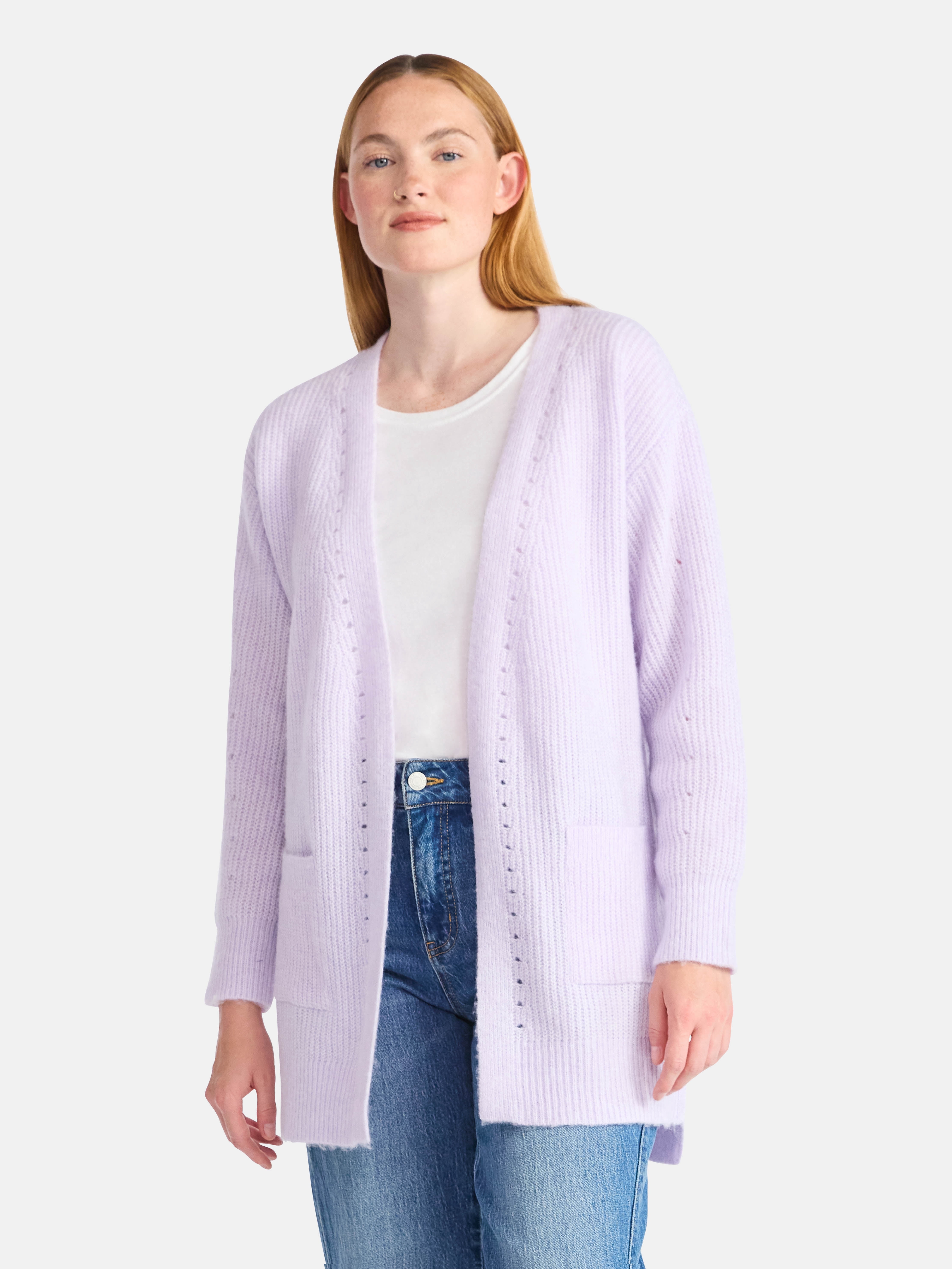 Time and Tru Women’s and Women’s Plus Super Soft Longline Cardigan Sweater, Lightweight, Size XS-4X