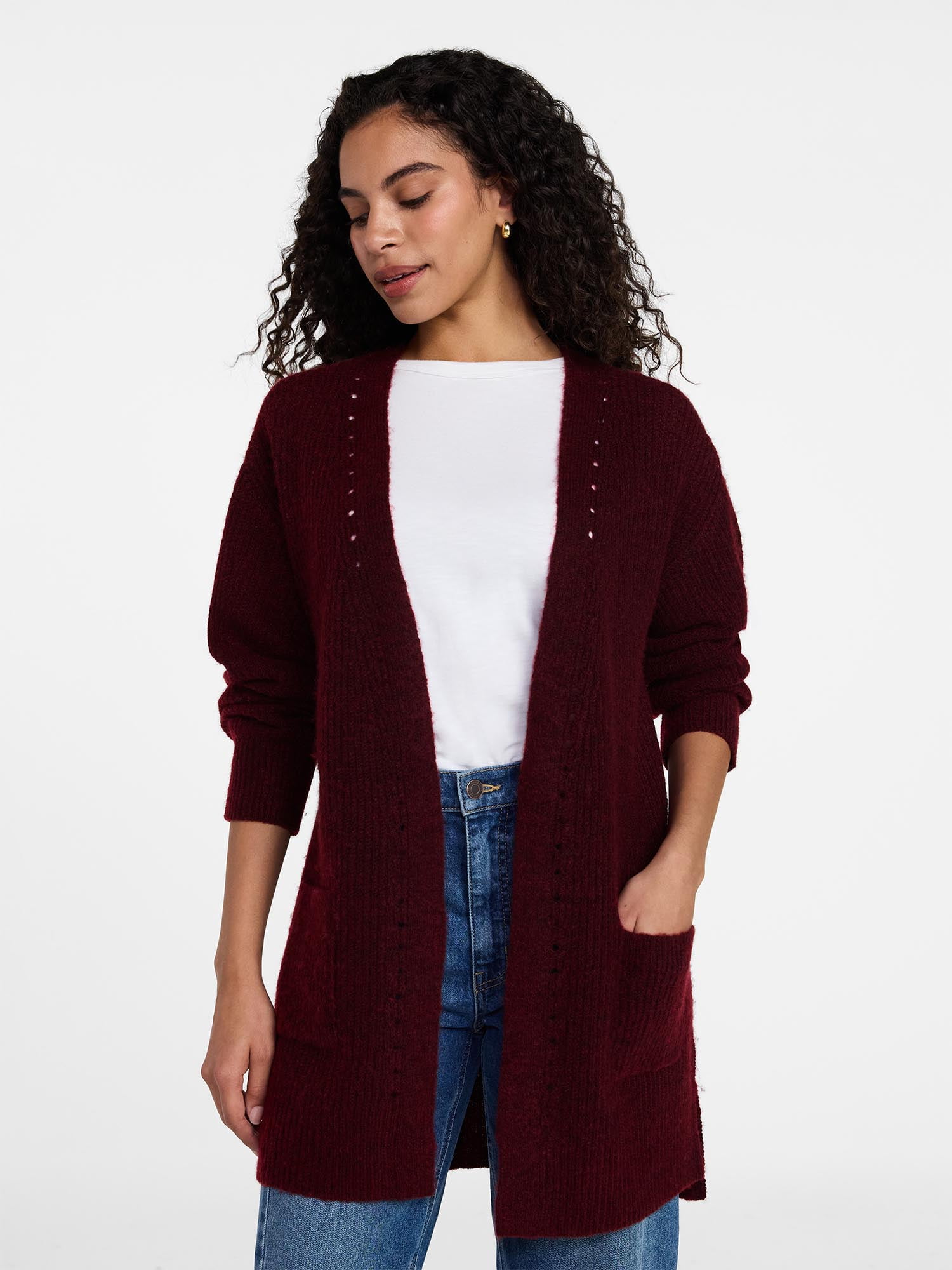 Time and Tru Women's Open Front Cardigan Sweater with Long Sleeves, Sizes XS-XXXL