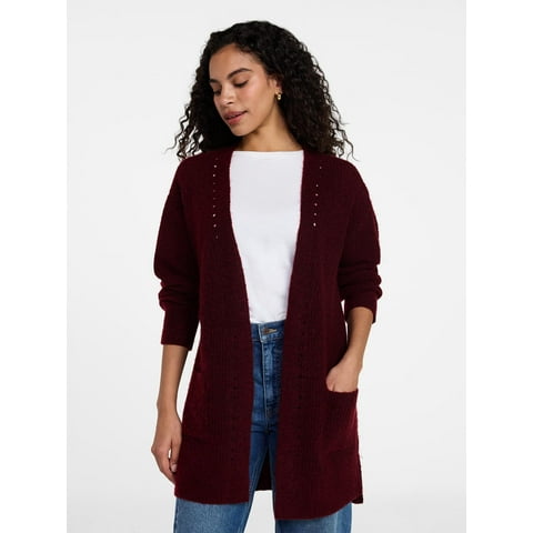 Women's Open Front Cardigan Sweater with Long Sleeves, Sizes XS-XXXL