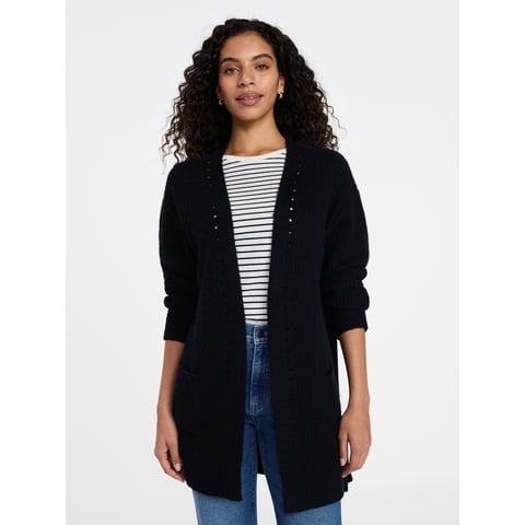 Women's Open Front Cardigan Sweater with Long Sleeves, Sizes XS-XXXL