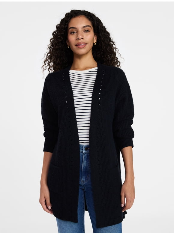 Women's Open Front Cardigan Sweater with Long Sleeves, Sizes XS-XXXL