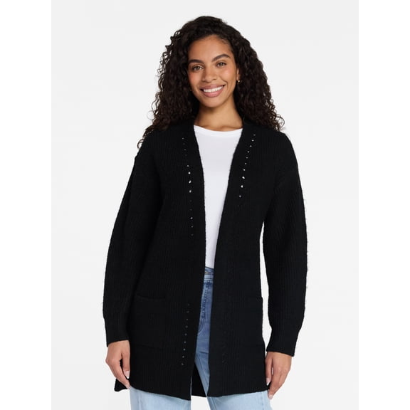 Time and Tru Women's Open Front Cardigan Sweater with Long Sleeves, Sizes XS-XXXL