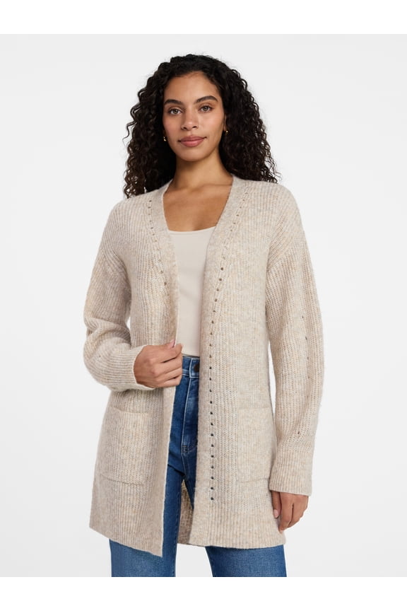 Women's Open Front Cardigan Sweater with Long Sleeves, Sizes XS-XXXL