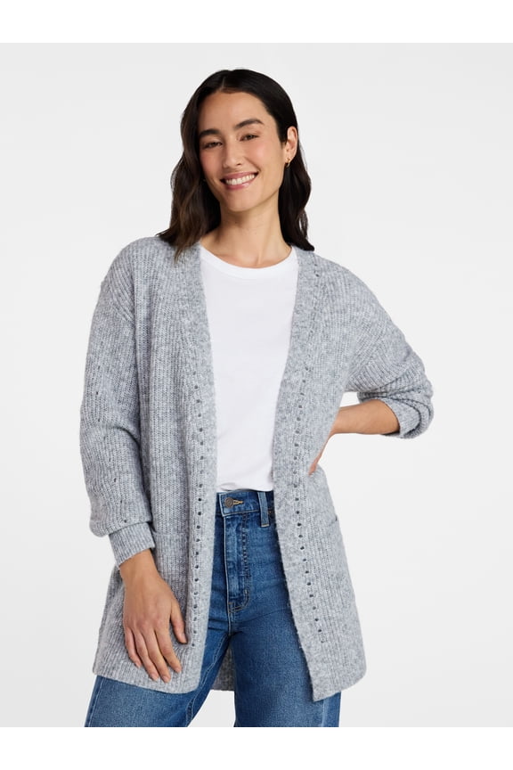 Women's Open Front Cardigan Sweater with Long Sleeves, Sizes XS-XXXL