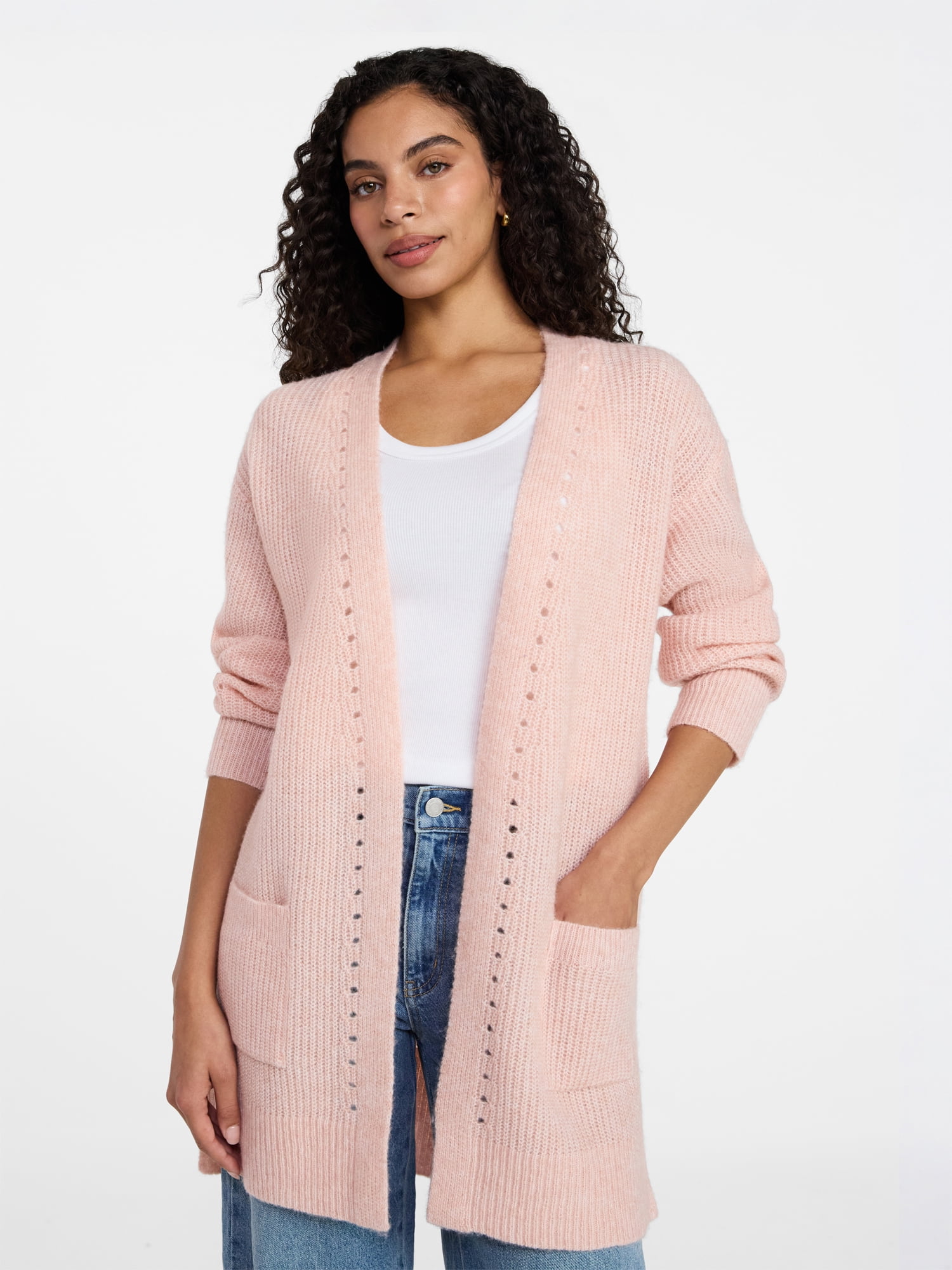 Time and Tru Women's Open Front Cardigan Sweater with Long Sleeves, Sizes XS-XXXL