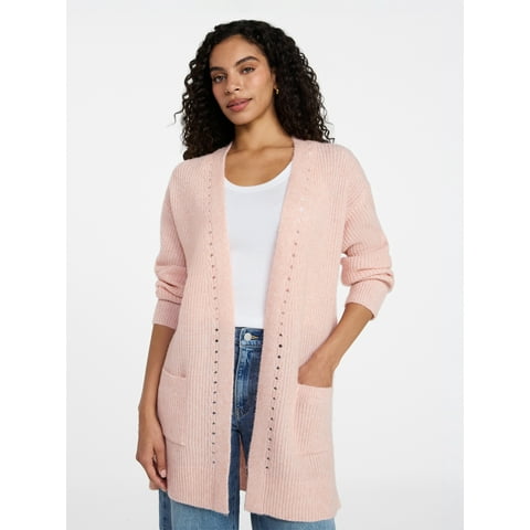 Women's Open Front Cardigan Sweater with Long Sleeves, Sizes XS-XXXL