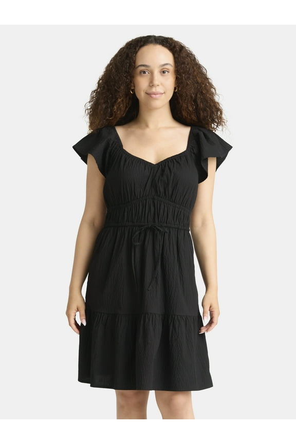 Women's Sweetheart Mini Dress with Flutter Sleeves, Sizes XS-3XL