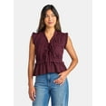 thumbnail image 1 of Time And Tru Women's Textured Tie Front Top, Sizes XS-XXXL, 1 of 5