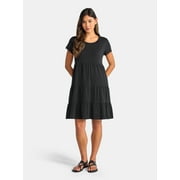TIME AND TRU Women's Tiered Cotton Dress with Short Sleeves, Sizes XS-XXXL