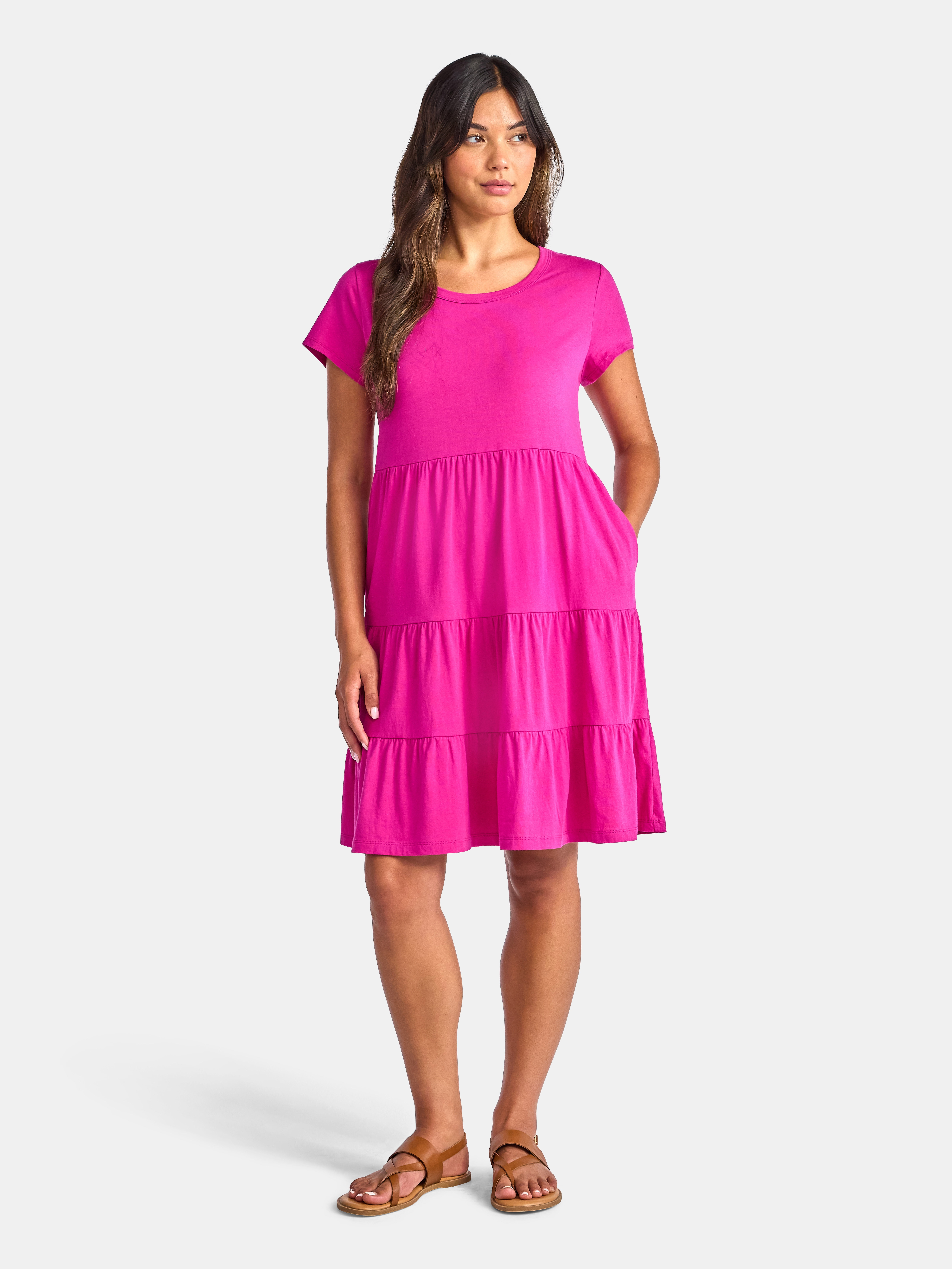 Time and Tru Women's Tiered Knit Dress, Cotton, Flowy Skirt, Sizes XS-4X -  Walmart.com