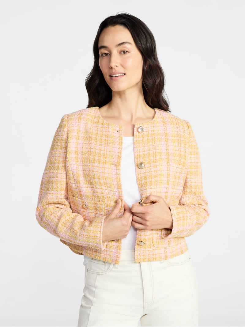 Time and Tru Women's Tweed Ladylike Blazer Jacket, Sizes XS-XXXL