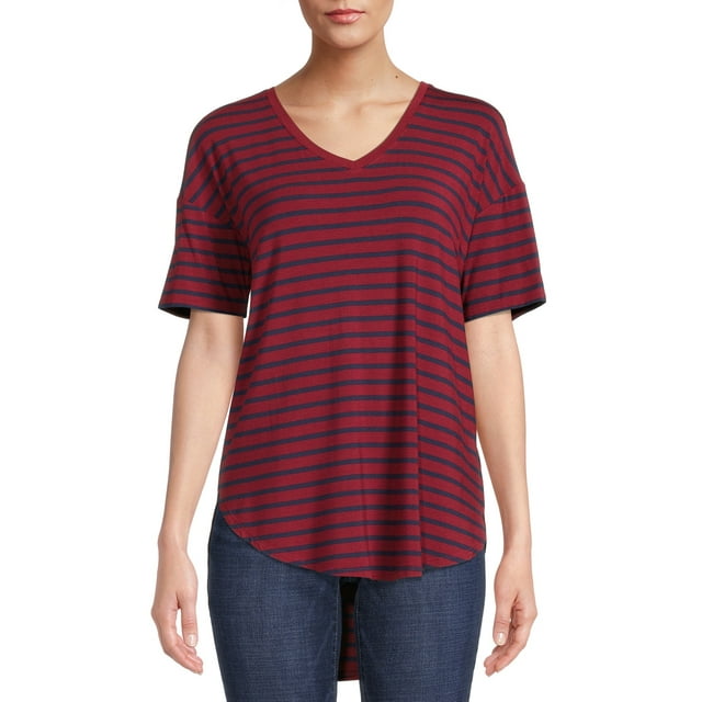 Time And Tru Women's V-Neck Tunic T-Shirt with Short Sleeves - Walmart.com