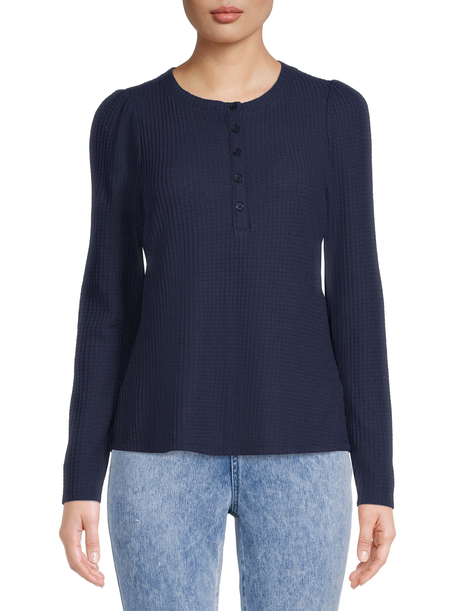 Time And Tru Women's Waffle Henley Top