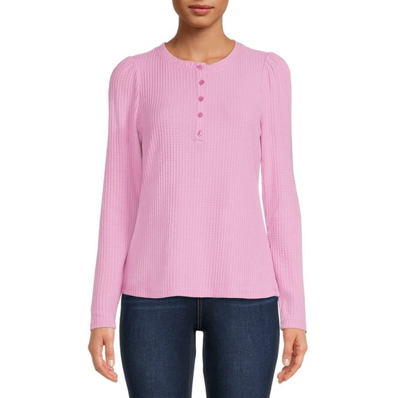 Time And Tru Women's Waffle Henley Top