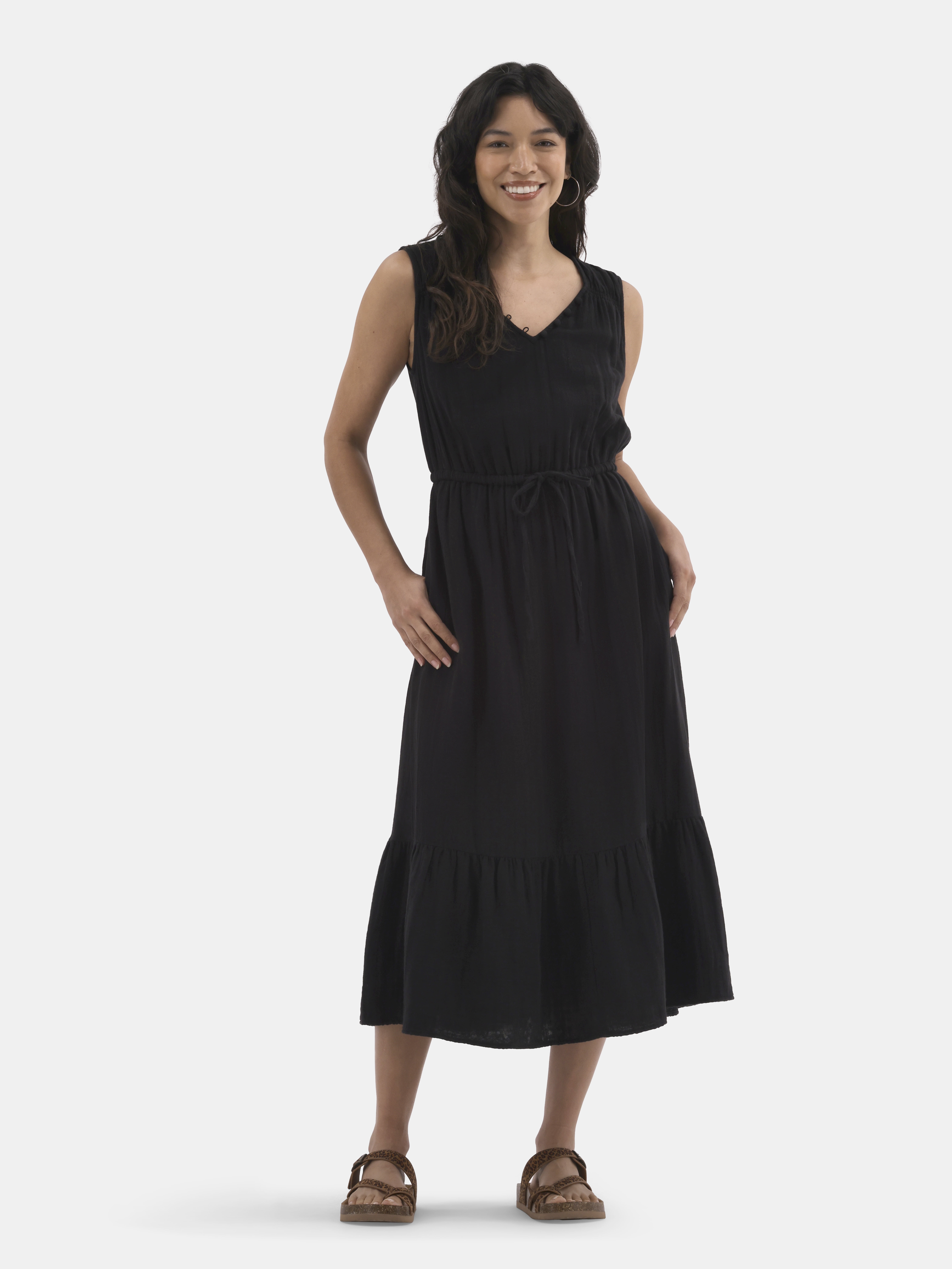 Time And Tru Women's & Women's Plus Double Cloth Sleeveless Midi Dress, Sizes XS-4X