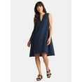 thumbnail image 1 of Time and Tru Women's Cotton Double Cloth Shift Dress, Sizes XS-XXXL, 1 of 4