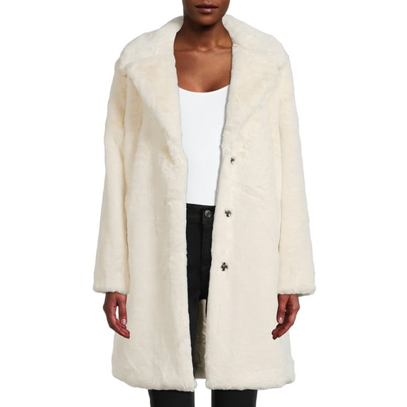Time And Tru Women's and Plus Plush Faux Fur Jacket