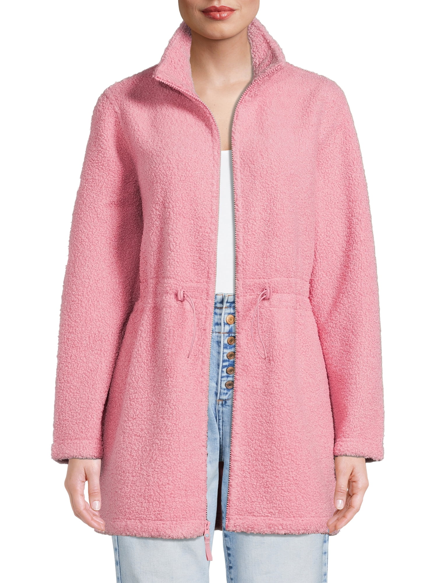 Time And Tru Women's and Plus Sherpa Cinch Waist Jacket