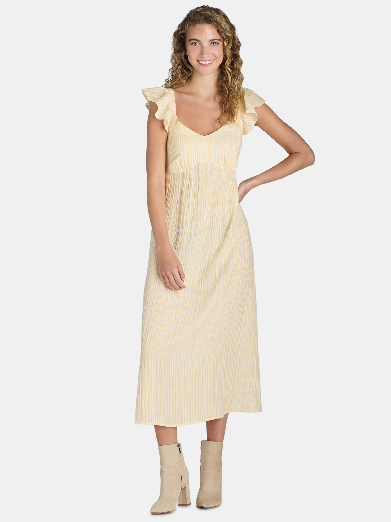 Time And Tru Women's and Women's Plus Midi Dress with Flutter Sleeves, Sizes XS-4X