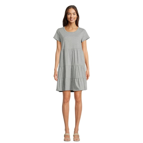 Time and Tru Women's and Women's Plus Tiered Cotton Mini Dress, Sizes XS-4X