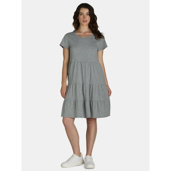 Time and Tru Women's and Women's Plus Tiered Cotton Mini Dress, Sizes XS-4X
