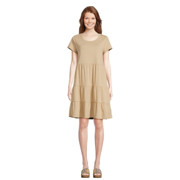 Time and Tru Women's and Women's Plus Tiered Cotton Mini Dress, Sizes XS-4X