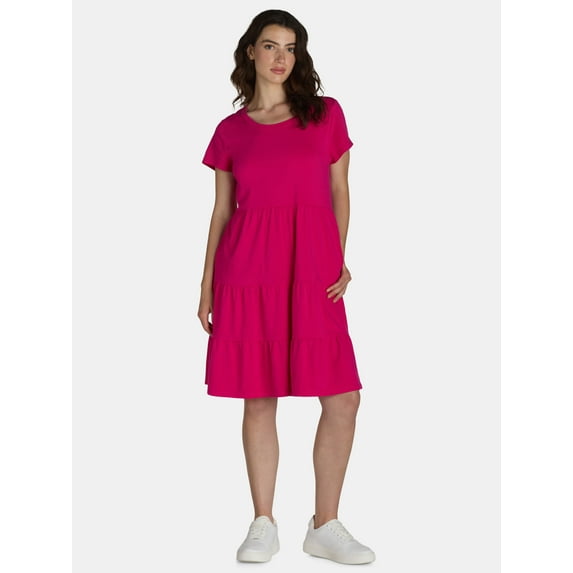 Time and Tru Women's and Women's Plus Tiered Cotton Mini Dress, Sizes XS-4X