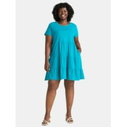 Time and Tru Women's and Women's Plus Tiered Cotton Mini Dress, Sizes XS-4X