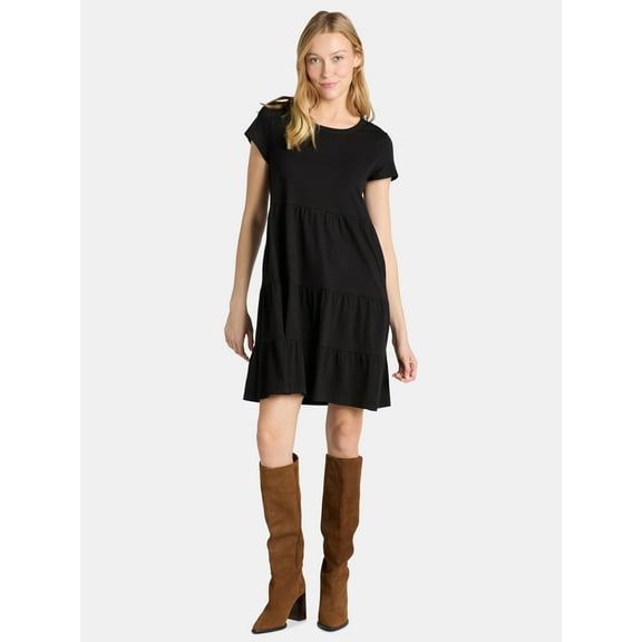 Time and Tru Women's and Women's Plus Tiered Cotton Mini Dress, Sizes XS-4X