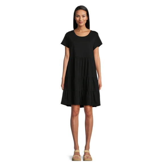 Time and Tru Women's and Women's Plus Tiered Cotton Mini Dress, Sizes XS-4X