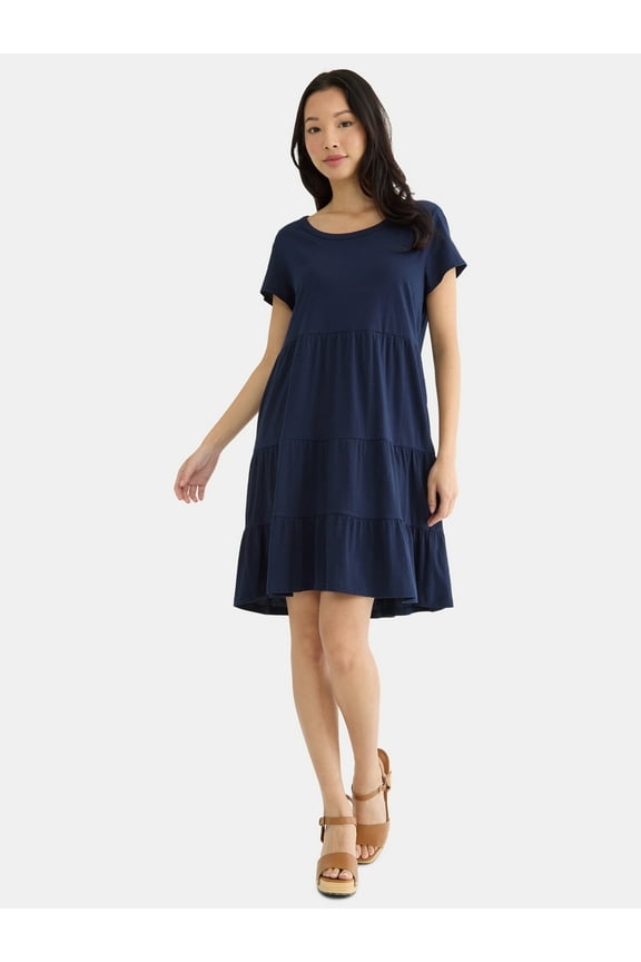 Women's and Women's Plus Tiered Cotton Mini Dress, Sizes XS-4X